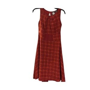 Girls from Savoy Anthropologie Silk Plaid Cutout Back Tie Dress‎ Red Orange Sz 0